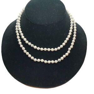 Elegant 30" White Glass Faux Marble / Stone 5mm Bead Necklace